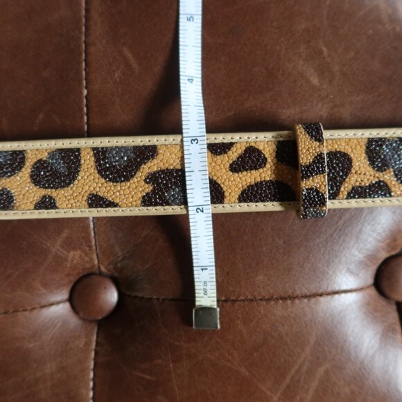 Unisex leopard print genuine stingray and leather belt silver buckle 32 - 35\